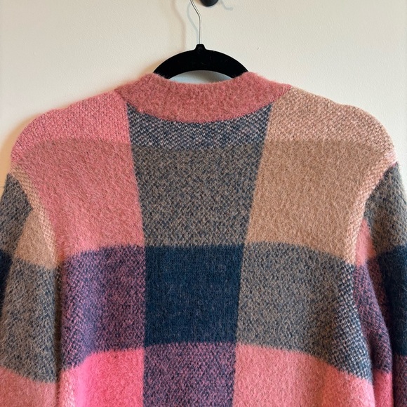 Ann Taylor Pink Plaid Boyfriend Cardigan XS Fuzzy Cozy Grandpacore - Picture 8 of 9